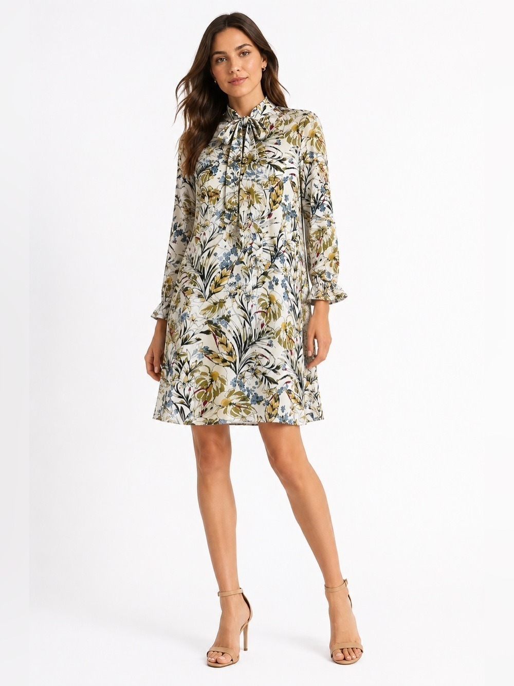 Mia Mod High Neck Floral Swing Dress with Bow. Size S